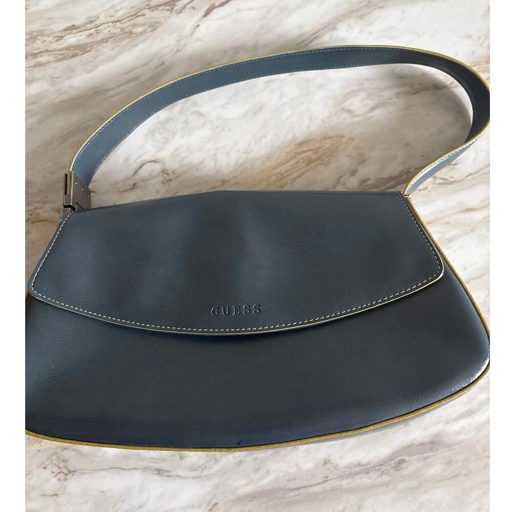 Guess Vintage 90s Y2K Curved Baguette Blue Faux Leather Handbag